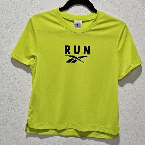 Reebok Top Women's Medium Neon Yellow Graphic Tee Runnin T-shirt - Picture 3 of 9